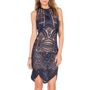 Bardot Divinity Illusion Sleeveless Lace Overlay Sheath Dress Navy Blue Small